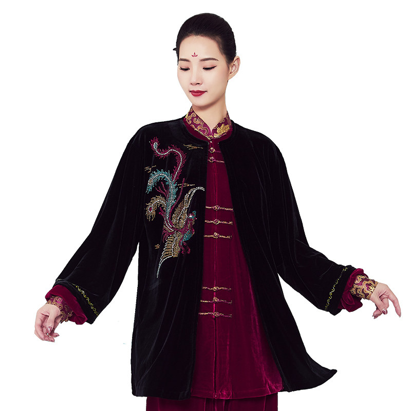 秋冬新款金丝绒太极女外套披肩开衫烫钻披纱外披太极服