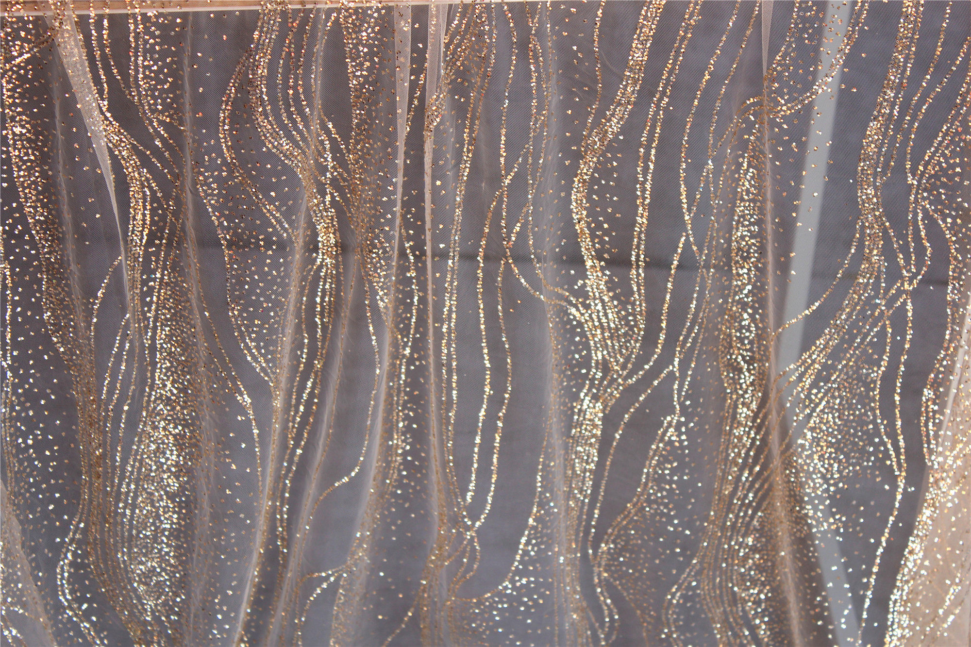 布料波浪亮片水纹烫珠片网纱烫点礼服面料婚纱海绵垫