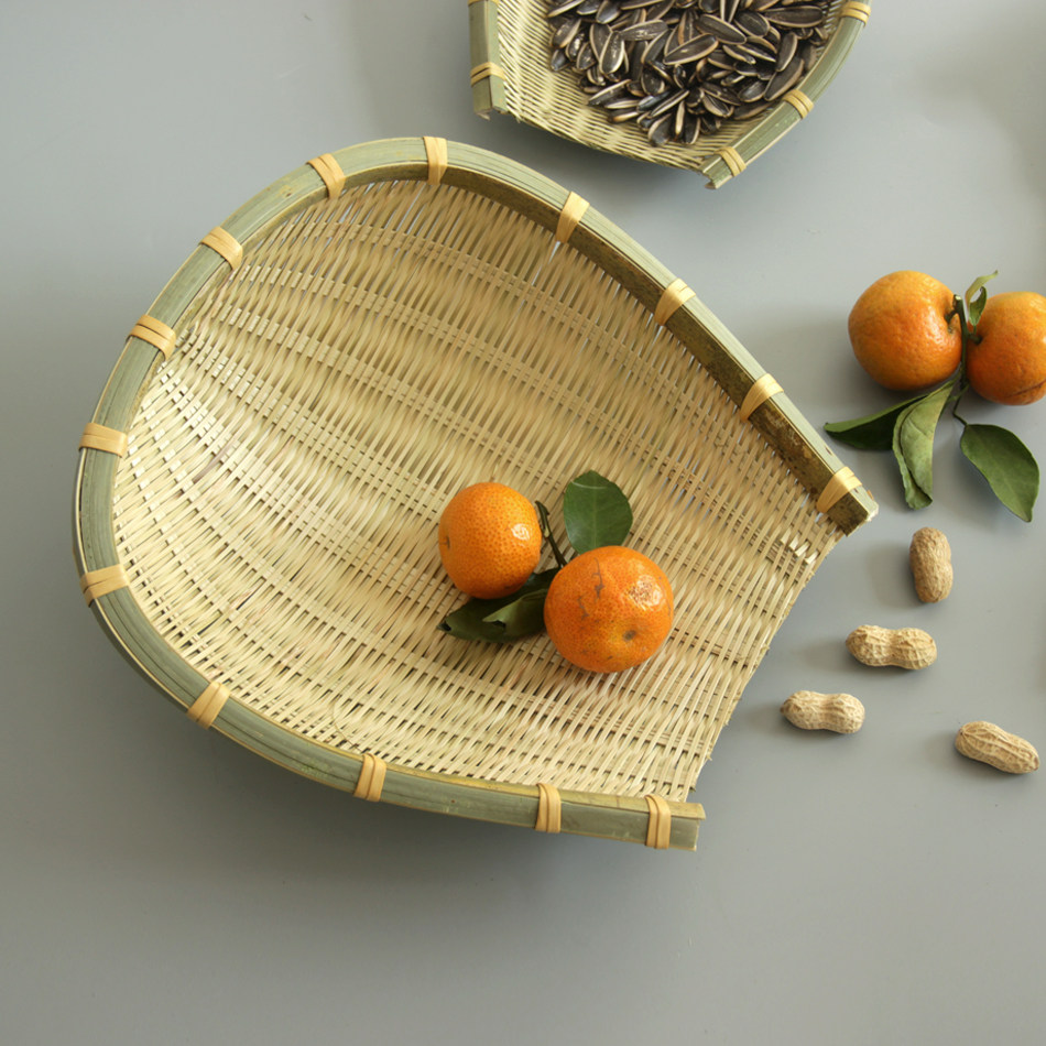 手工竹制品竹编开口簸箕淘米沥水篮迷你小撮水果竹编