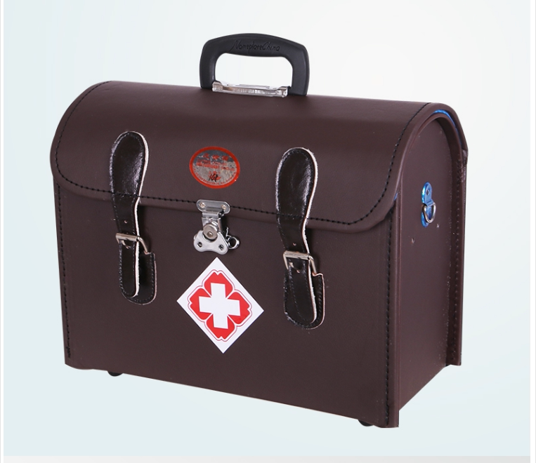 出诊正品16寸家用皮制皮革药箱急救箱大中大中小医药箱