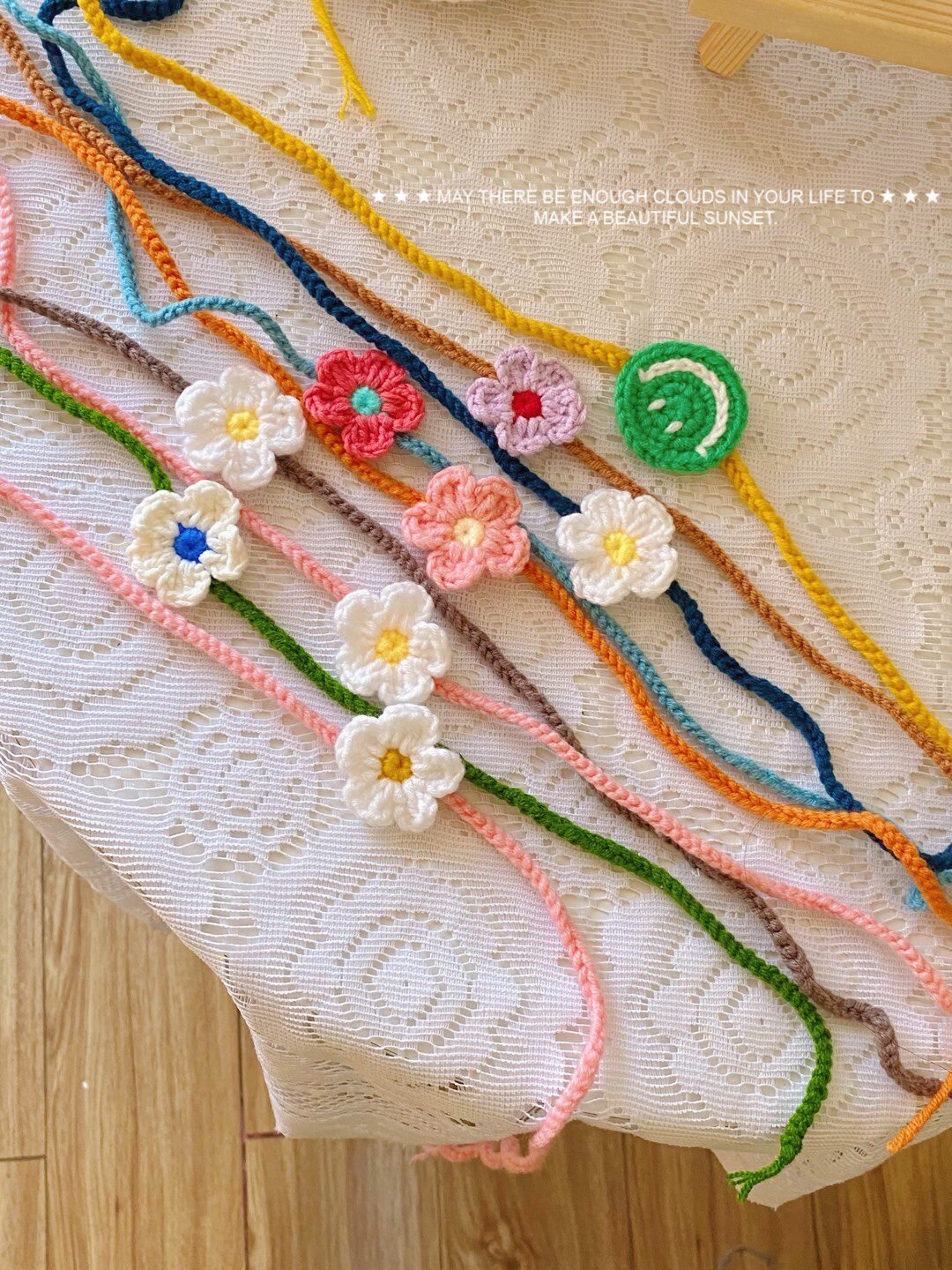 手工毛线钩织一朵小花花花可爱项链可做手环项链