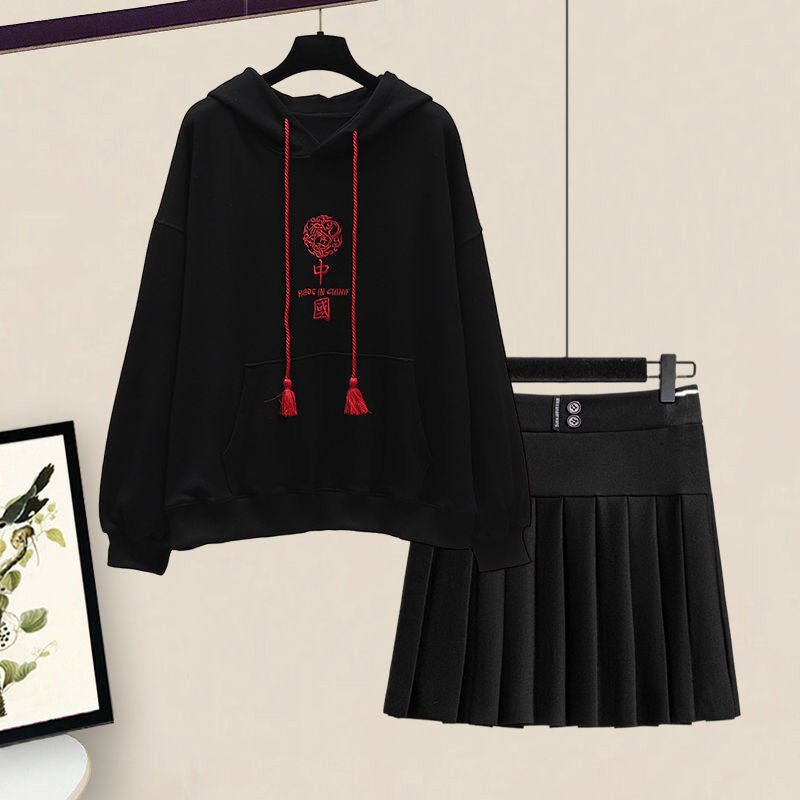 百褶裙秋款搭卫衣炸街减龄套装2021秋季长袖连帽时尚套装