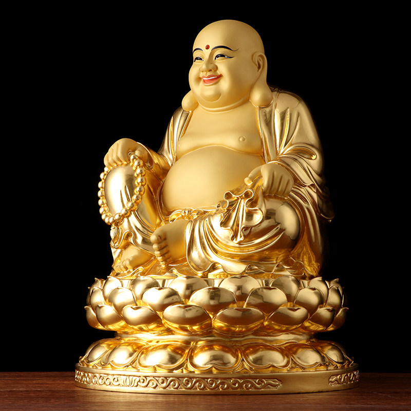 弥勒圆通佛具纯铜贴金佛像招财供奉风水摆件摆件