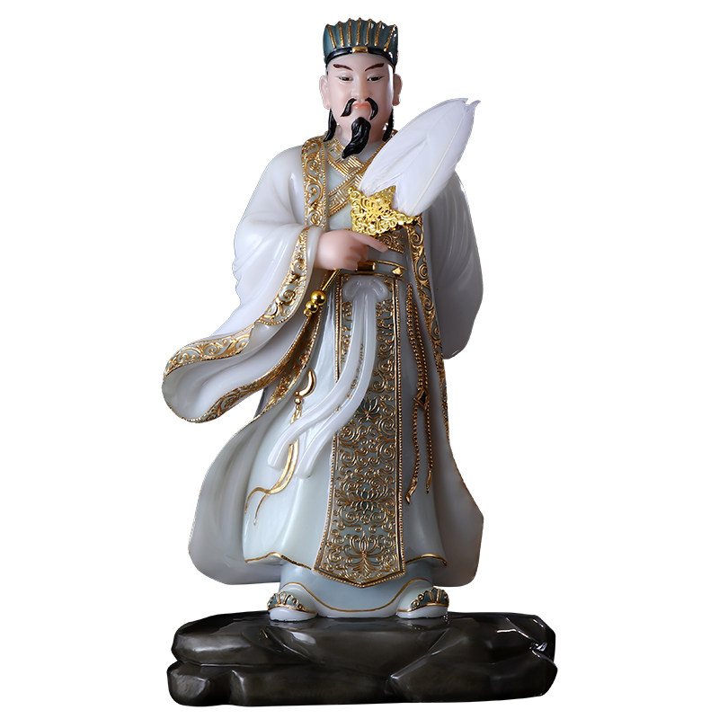 圆通工艺诸葛亮神像家用供奉智慧军师孔明像汉白玉佛像工艺品摆件