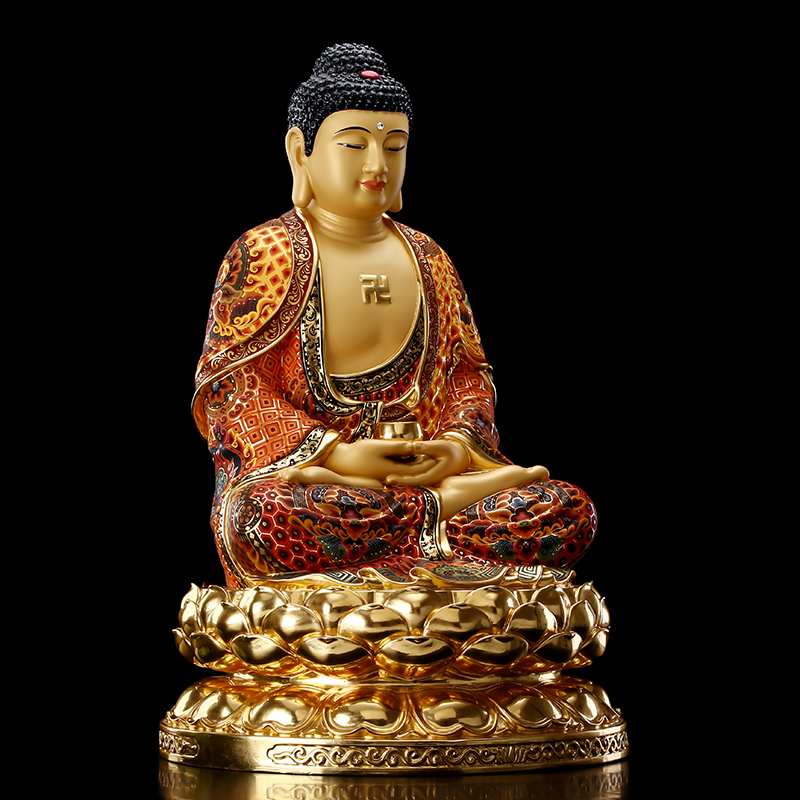 台湾纯铜贴金彩绘释迦牟尼佛像家用供奉阿弥陀佛像如来佛祖摆件