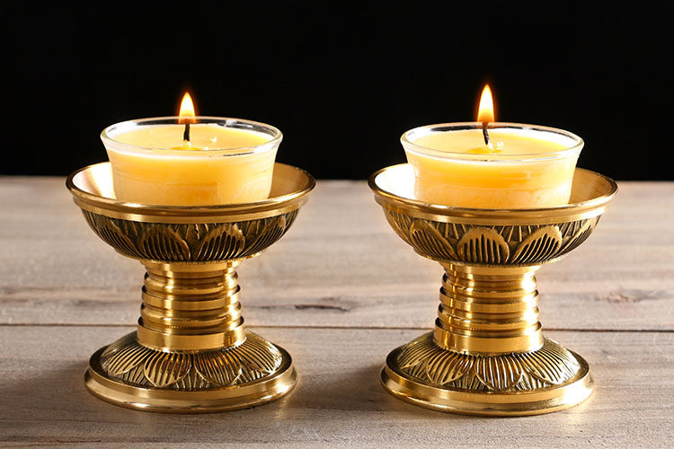 烛台圆通佛具用品铜蜡供佛家用一对供奉莲花烛台
