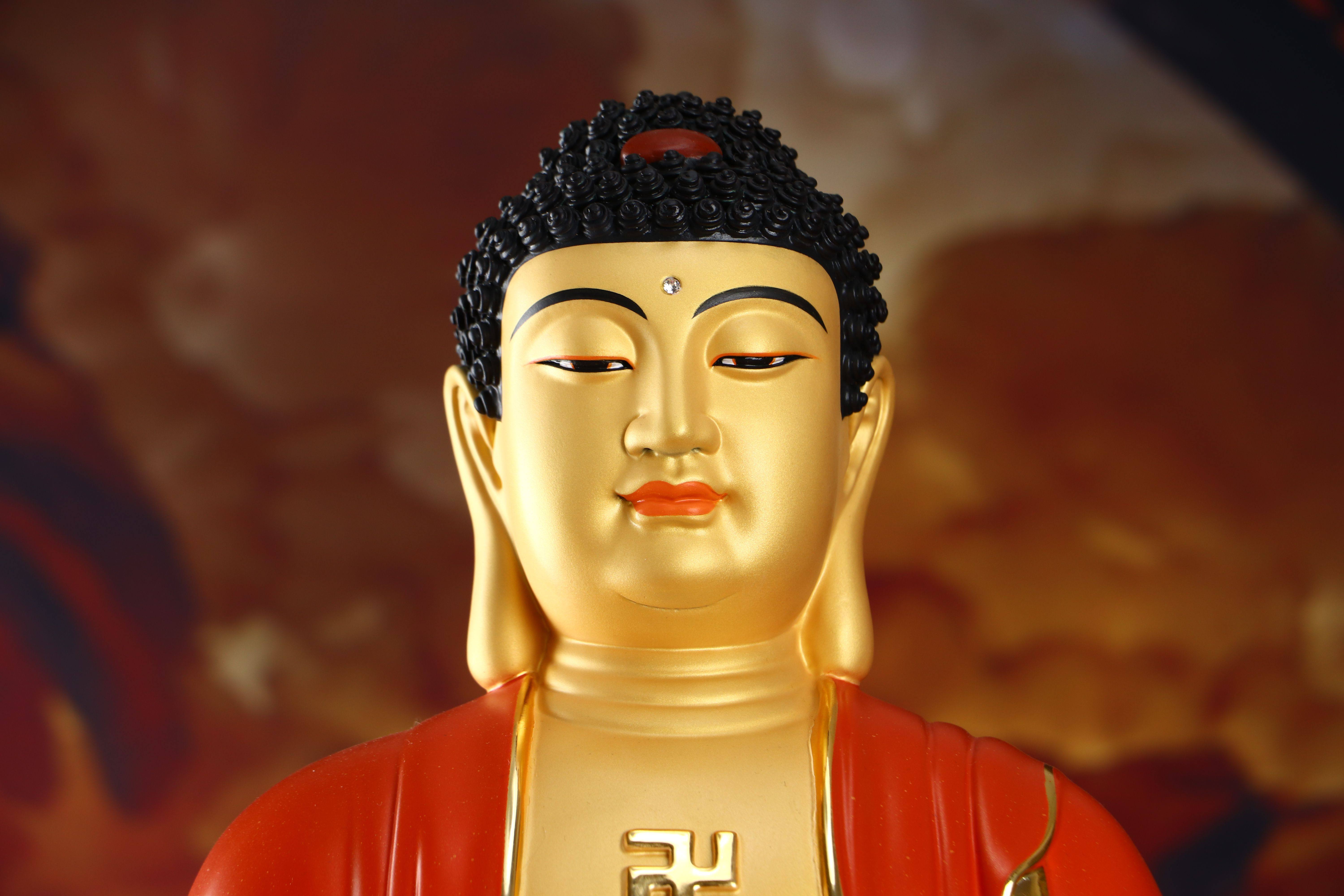 台湾纯铜彩绘牟尼佛像开光三宝药师摆件