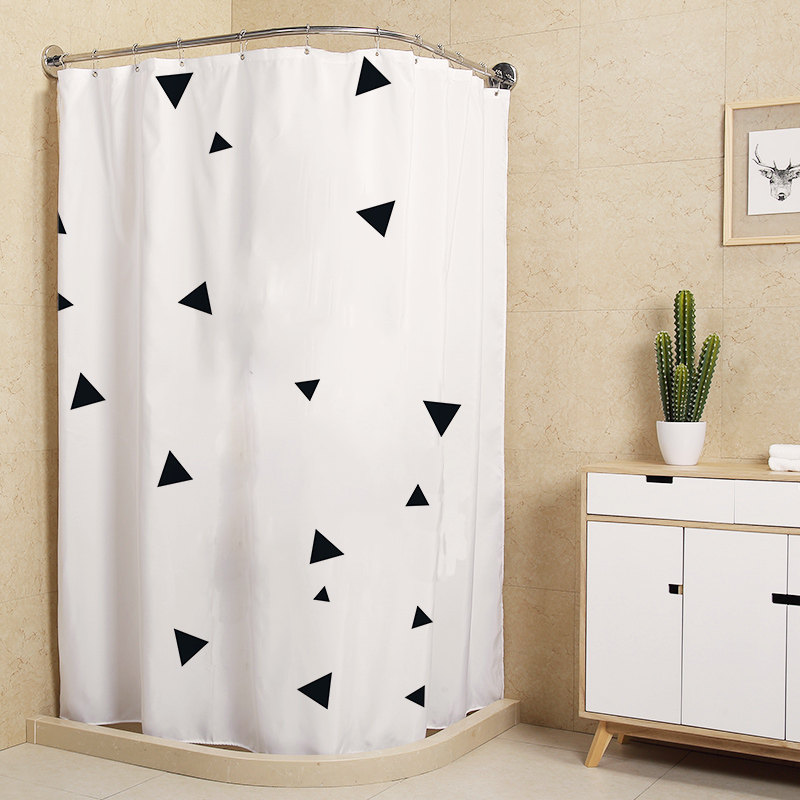 浴帘北欧套装打孔弧形卫生间防水水浴帘布加厚浴帘
