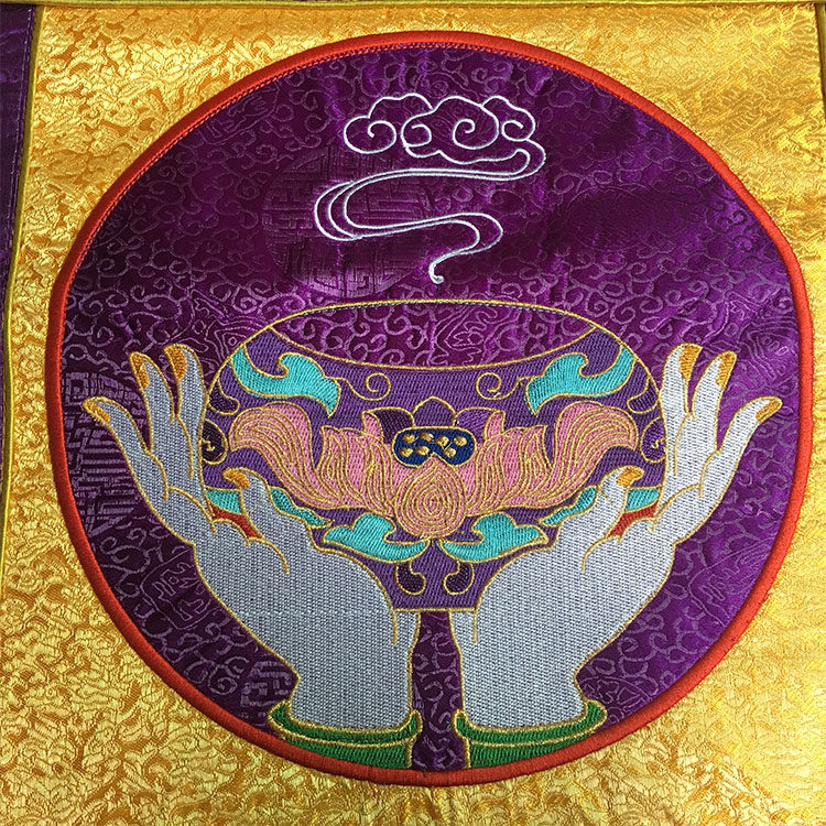 戒定真香 高档刺绣十供养佛堂绣品寺院绣品挂饰 手工制作贡锻潮绣