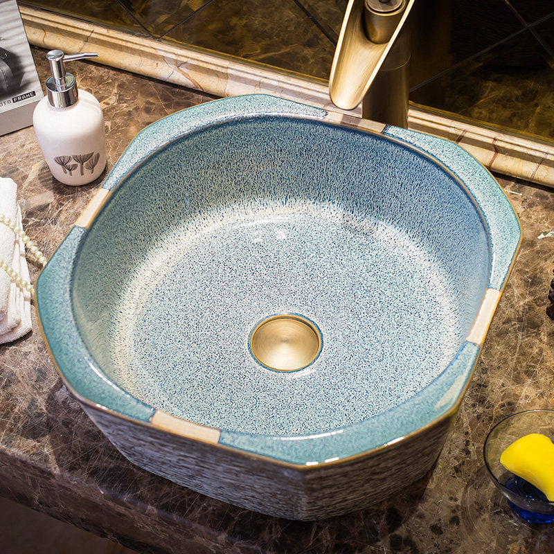 仿古陶瓷洗脸盆卫生间圆形台上盆艺术盆家用洗手池简约中式台盆