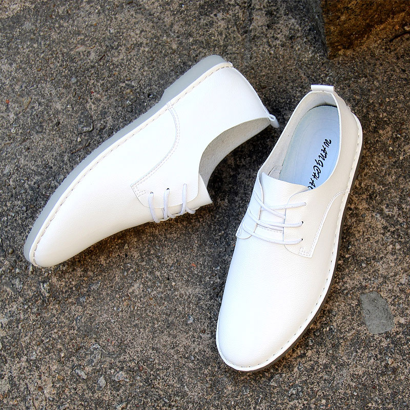 赫尼保罗白色休闲皮鞋夏男真软皮季新款韩版潮流软底英伦休闲鞋