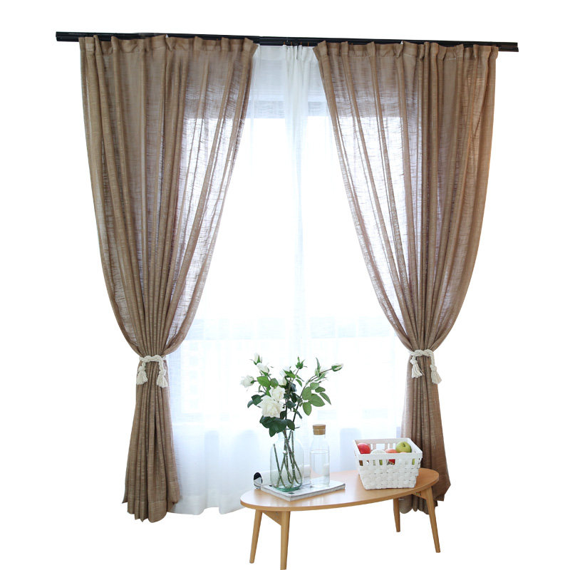 简约现代北欧不透人窗纱客厅飘窗卧室半遮光白纱窗帘成品阳台纱帘