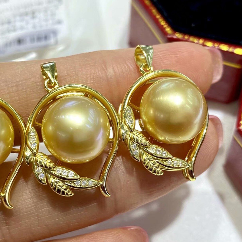 珍妮金色暖茶靓丽时尚吊坠珍珠金珍珠南洋11-12颈饰