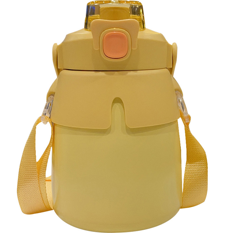 网红大肚肚杯子双饮水杯高颜值儿童学生背带吸管保温杯