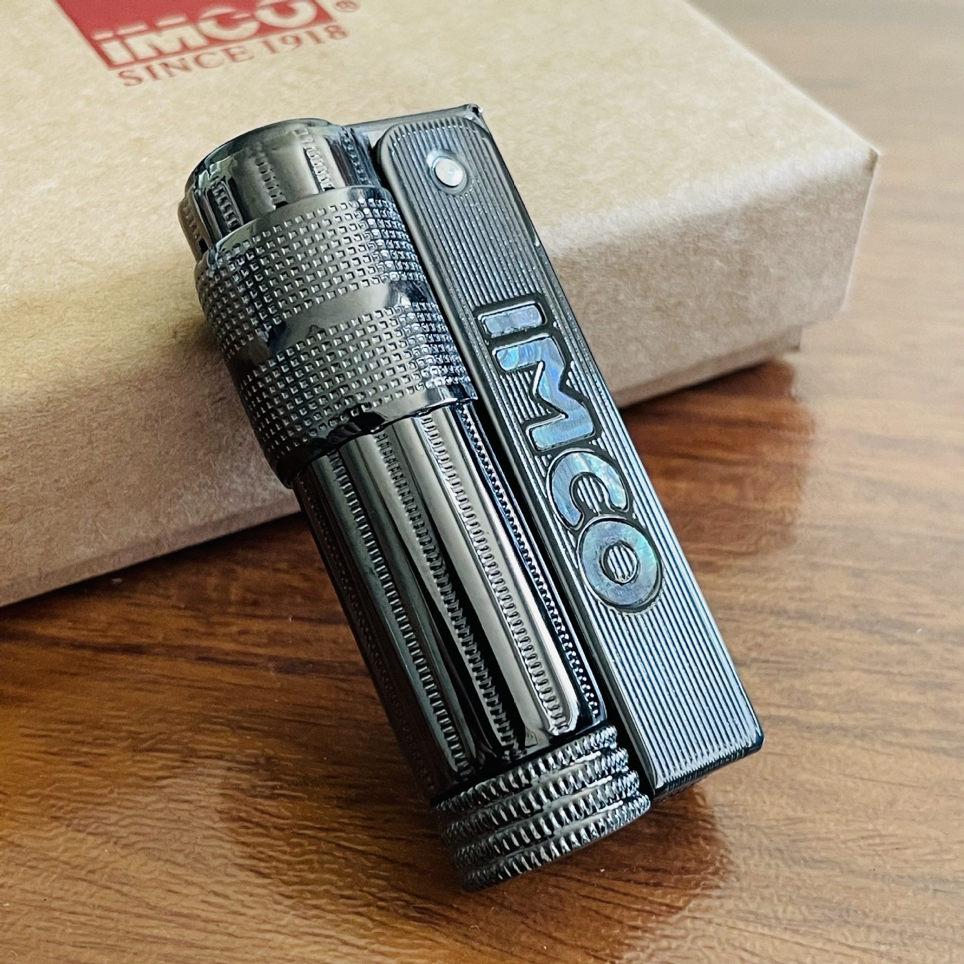 imco爱酷煤油防风打火机不锈钢贝壳镶嵌彩贝复古煤油打火机