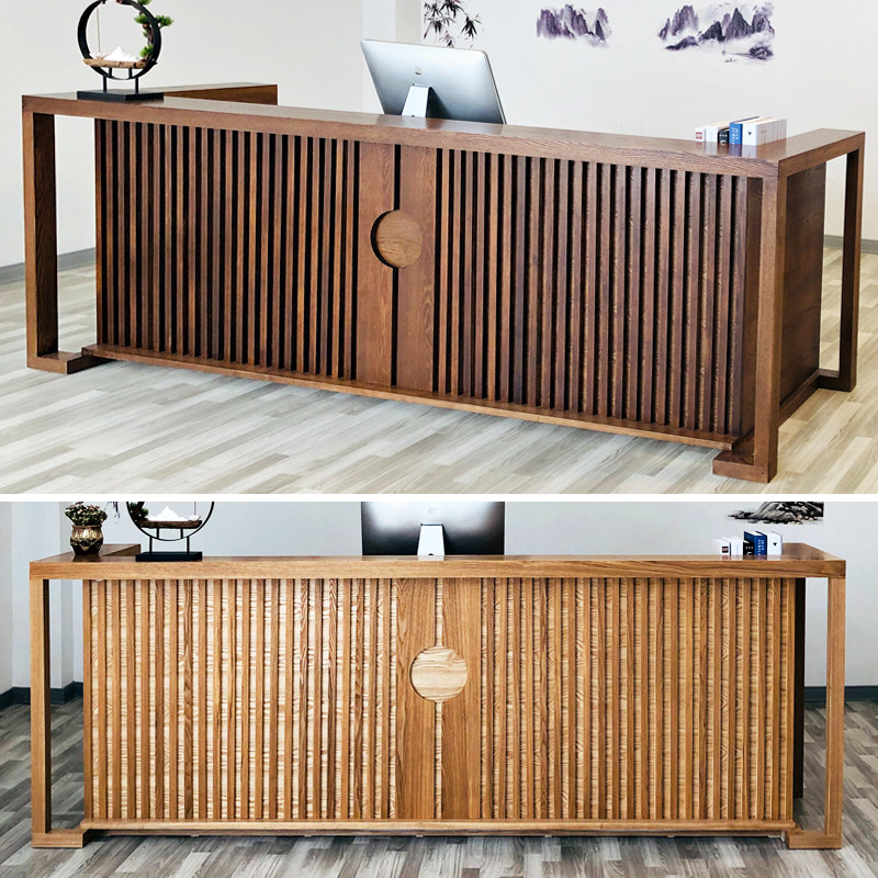 新中式收银台仿古实木柜台桌茶楼养生馆复古吧台火锅店接待台前台