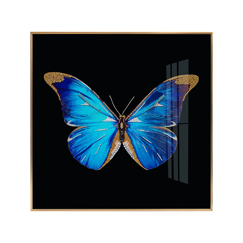 点睛名画蓝蝴蝶玄关装饰画餐厅走廊壁画大气轻奢挂画现代装饰画