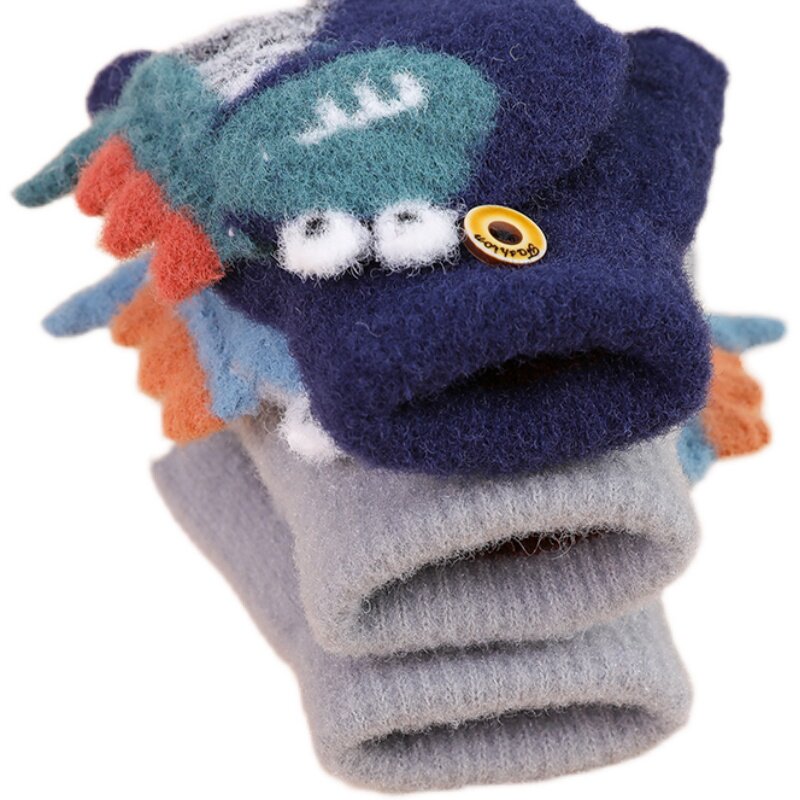 儿童冬季半指保暖幼儿园翻盖小童宝宝男孩子恐龙手套