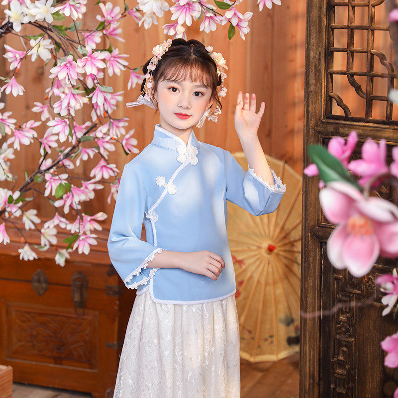 儿童民国学生装中国风复古小学生朗诵合唱演出服装女童五四青年装