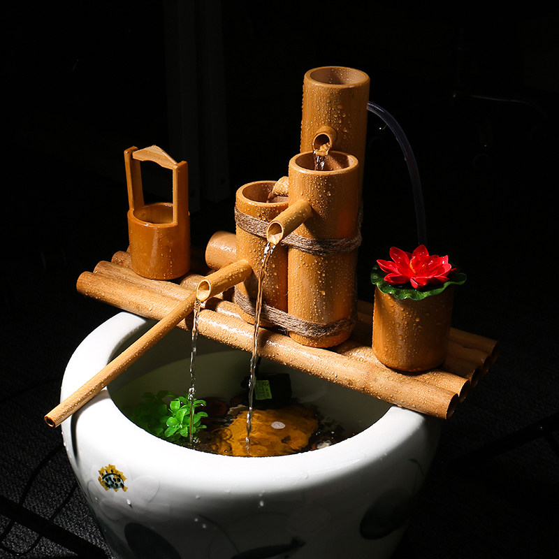 竹子流水鱼缸摆件装饰庭院流水水景生财摆件开业礼品定制烘干包邮