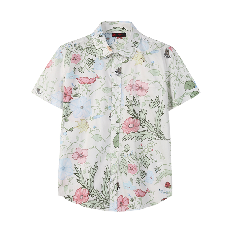 新款潮植物花卉衬衫男装夏威夷复古港风沙滩衬衣时尚休闲花衬衣男