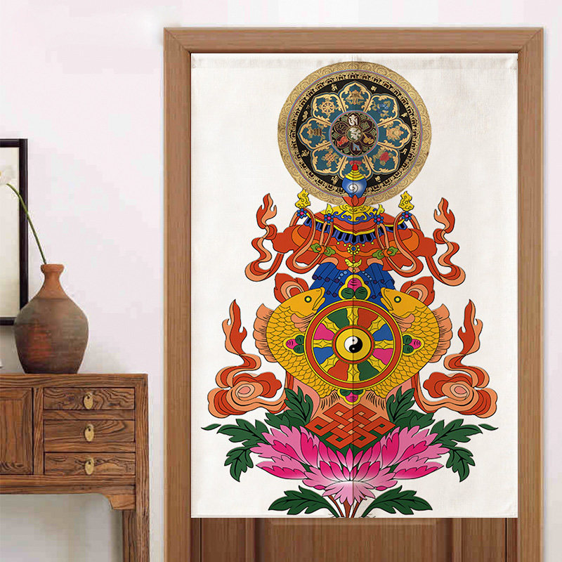 定制藏式门帘八吉祥佛禅意中式隔断帘客厅装饰帘唐卡民族风布艺帘