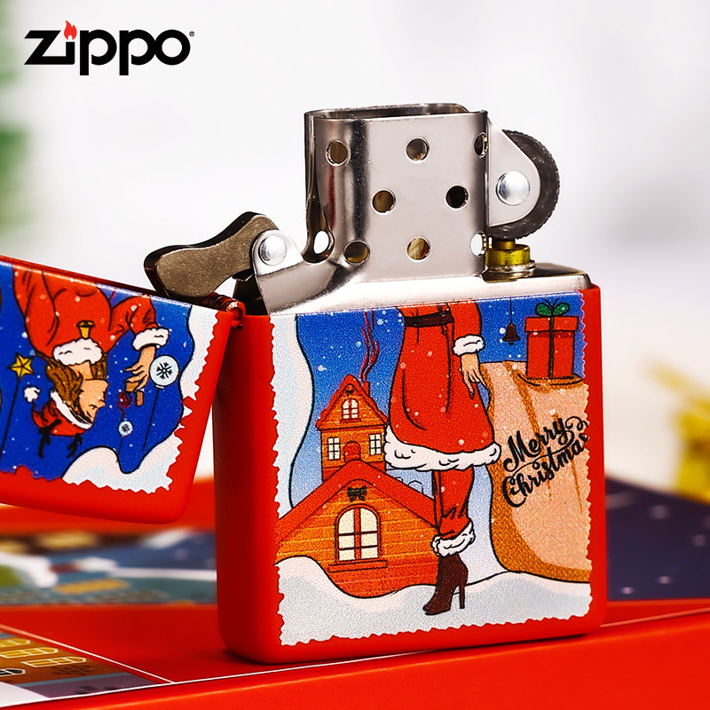 打火机zippo男士官方旗舰正品彩印风中女郎圣诞魔法zippo