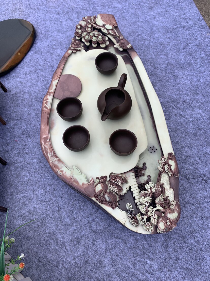 茶盘紫袍玉带石茶盘小型家用石茶台端砚石头现代简约茶宠茶盘