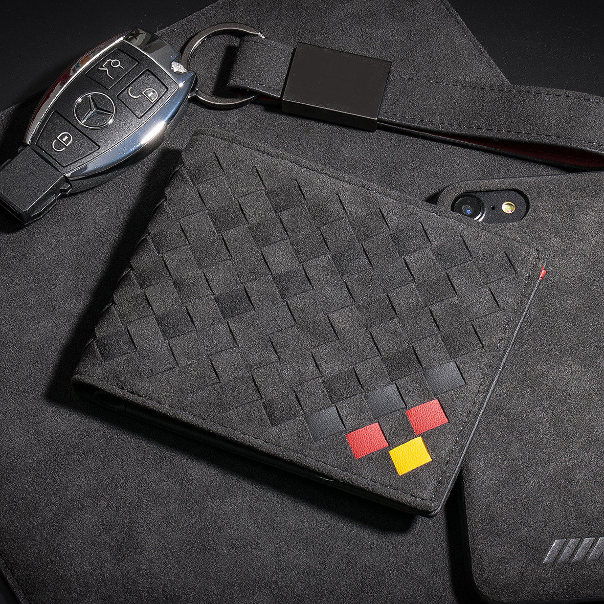 意大利alcantara男士钱包短款毛皮真皮钱夹钱包