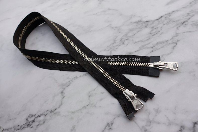 ykk服装拉链5号白铜双头开尾黑色拉链