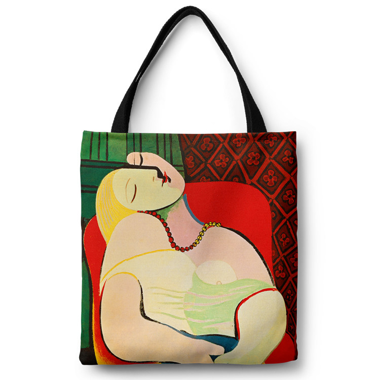 毕加索拉链帆布包大单肩包书包购物袋通勤包电脑包托特包来图定制