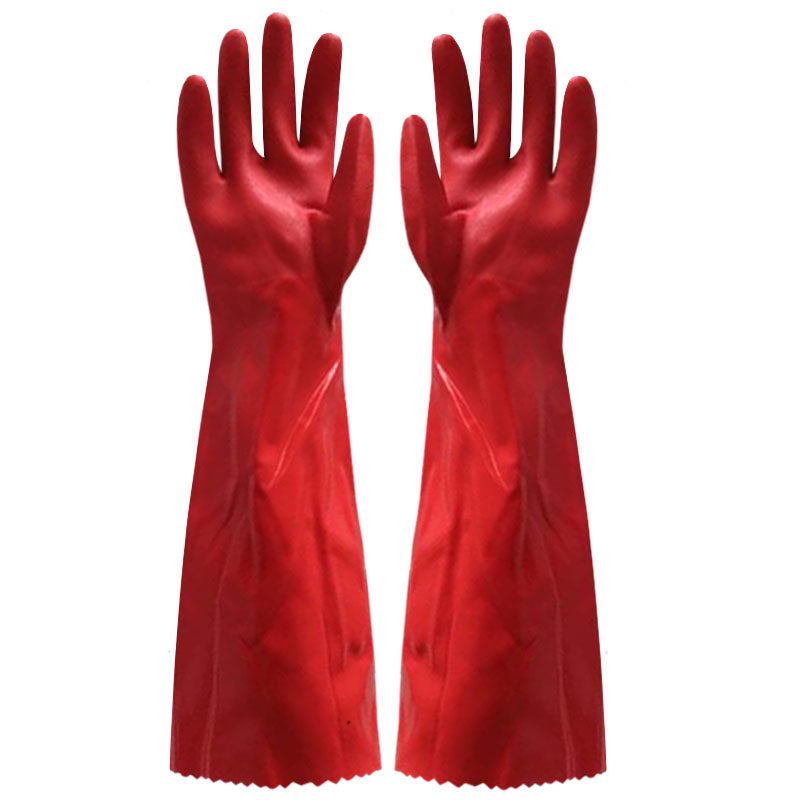 加绒胶皮橡胶手套加长款女家用厨房洗碗衣服一体绒加厚耐用防水