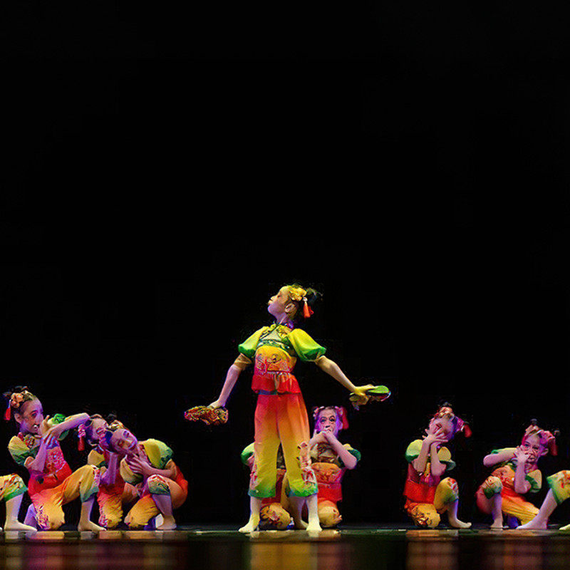 服装小荷风采红红红的花花女童舞蹈演出演出服儿童演出服