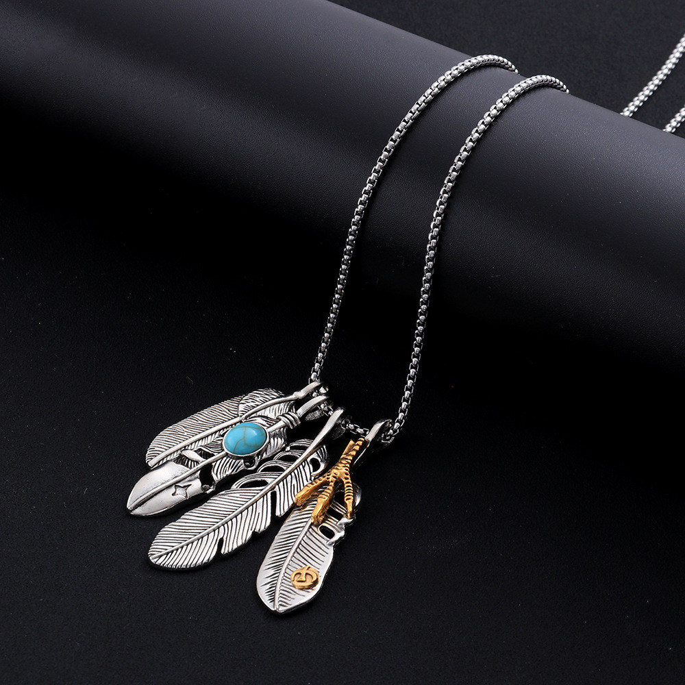 gd正品李承铉权志龙同款鹰爪羽毛项链钛钢复古项链