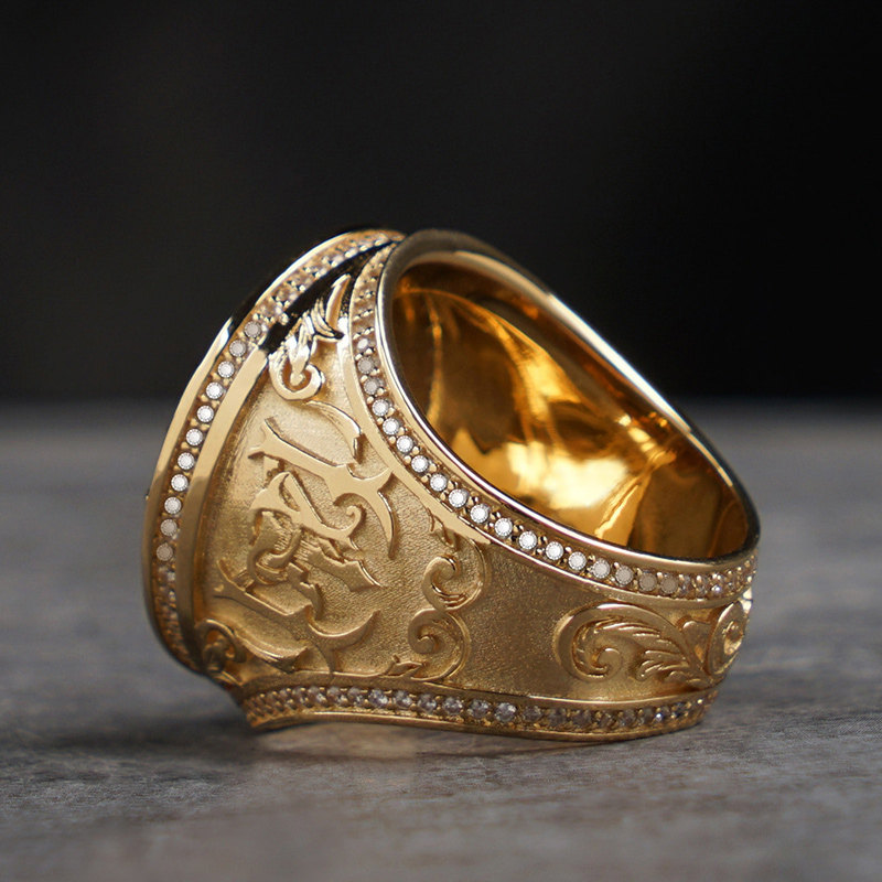 定制刻字霸道雕花手工ins男潮戒指18k金戒指手饰