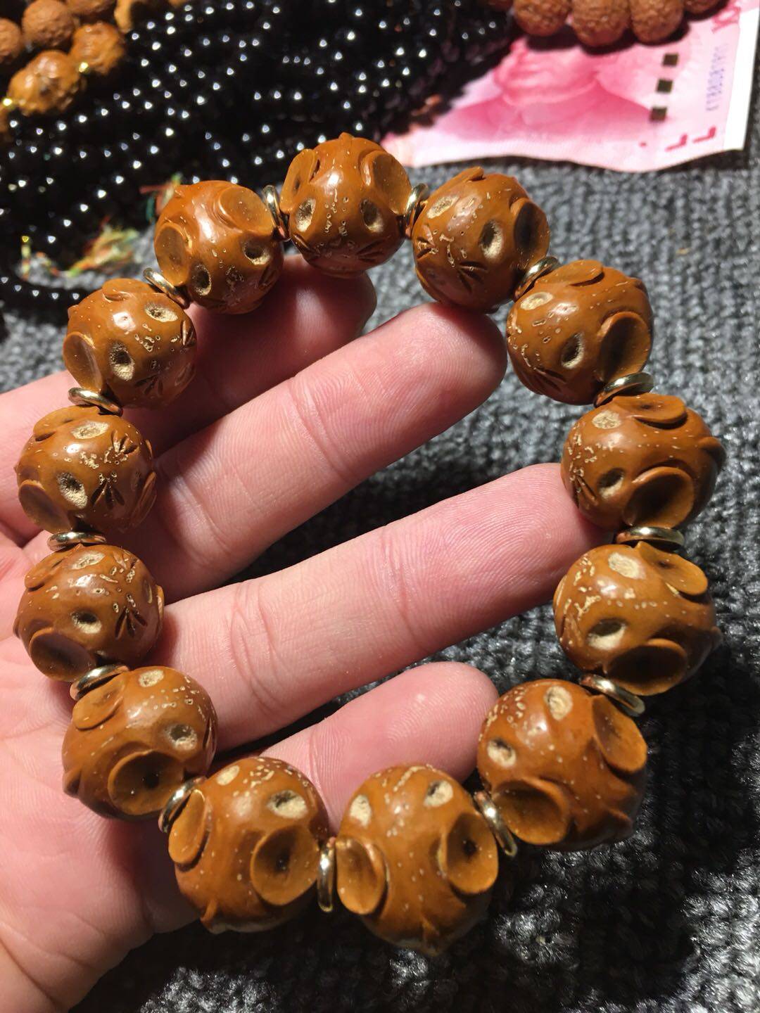 紫金金鼠招财雕刻小老鼠鼠钱1415mm手串手链黄皮佛珠