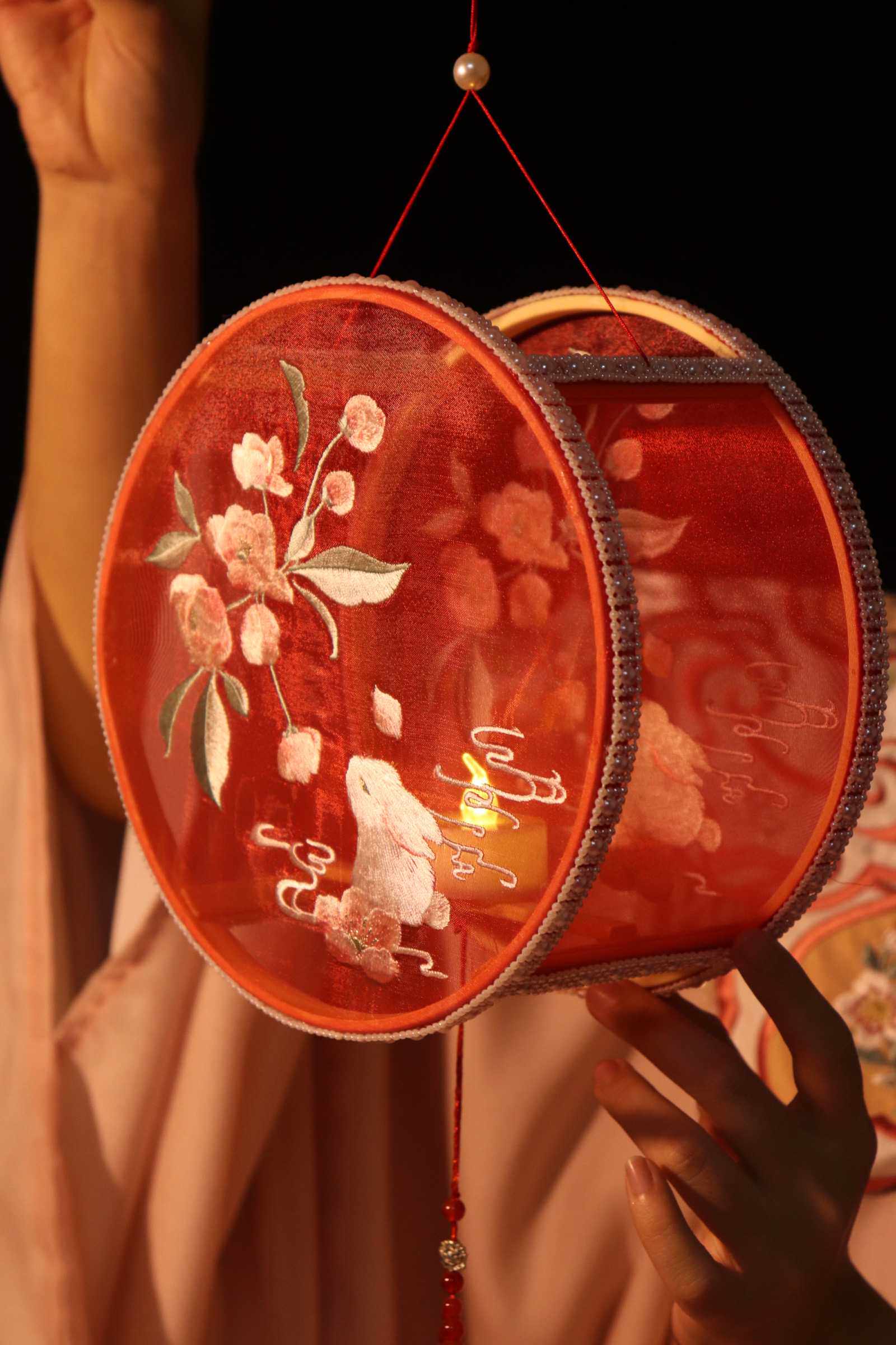 云川阁原创绣花花鼓灯汉宫灯古风手提提灯兔子节日装扮用品