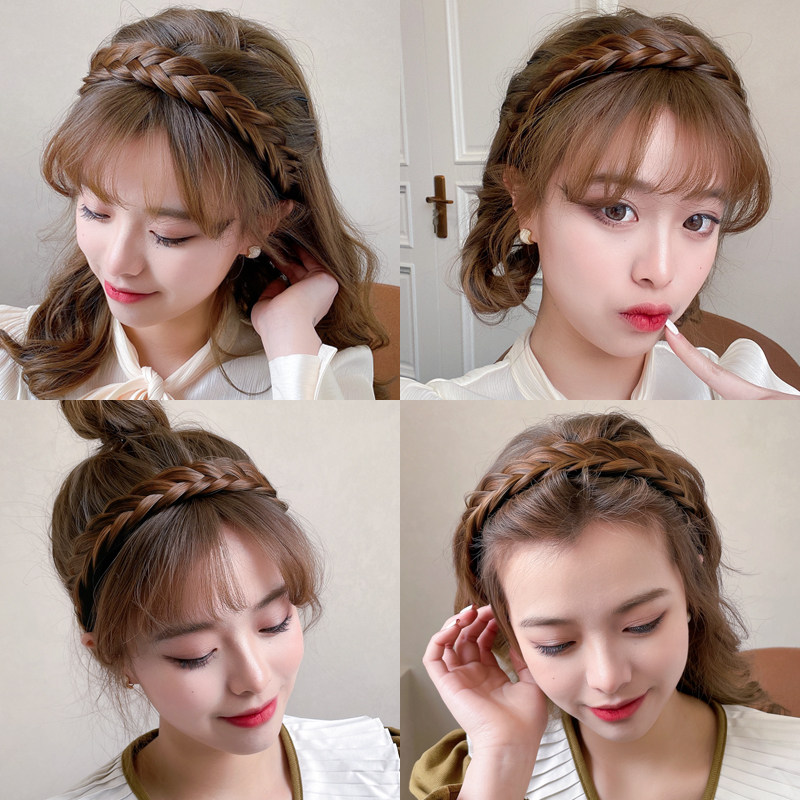 高颅顶麻花辫假发发发箍女手工鱼骨编发头箍网红发饰