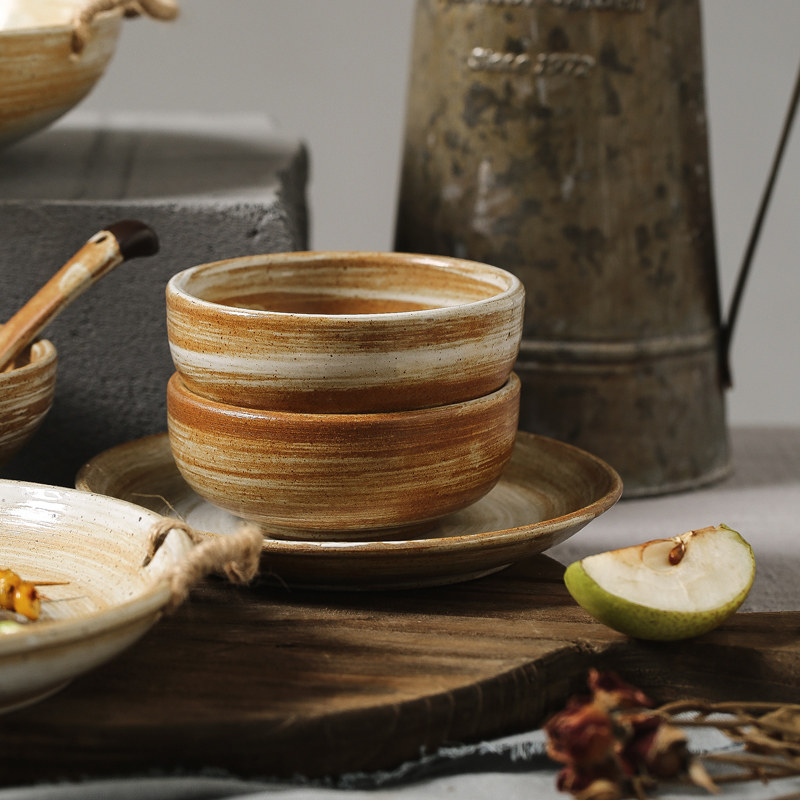 景德镇日式粗陶餐具套装简约创意盘子碗