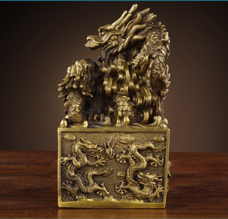 九龙龙印玉玺摆件金玺风水纯铜金龙印章大号摆件