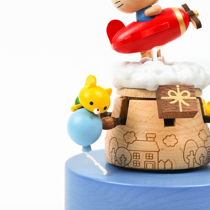 jeancard木质hellokitty飞机音乐盒凯蒂猫卡通八音盒儿童女生礼物