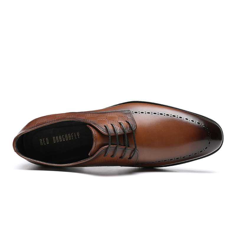 红蜻蜓男鞋真皮商务休闲鞋新款正品春秋单鞋正装尖头系带男士皮鞋