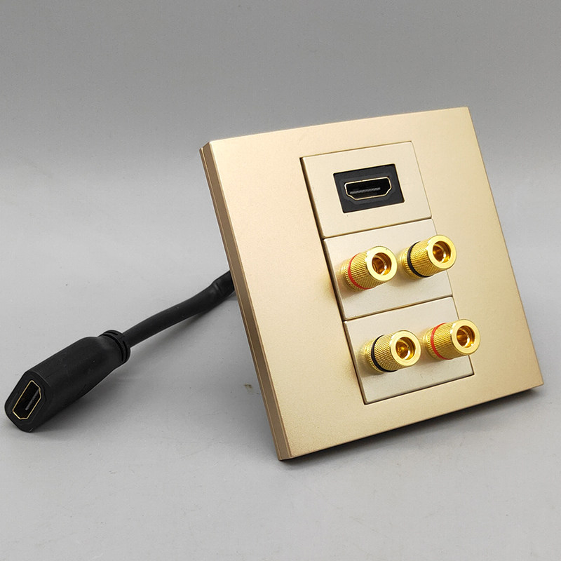 香槟色双音音箱hdmi高清延长线插座2组4头音响音频插座