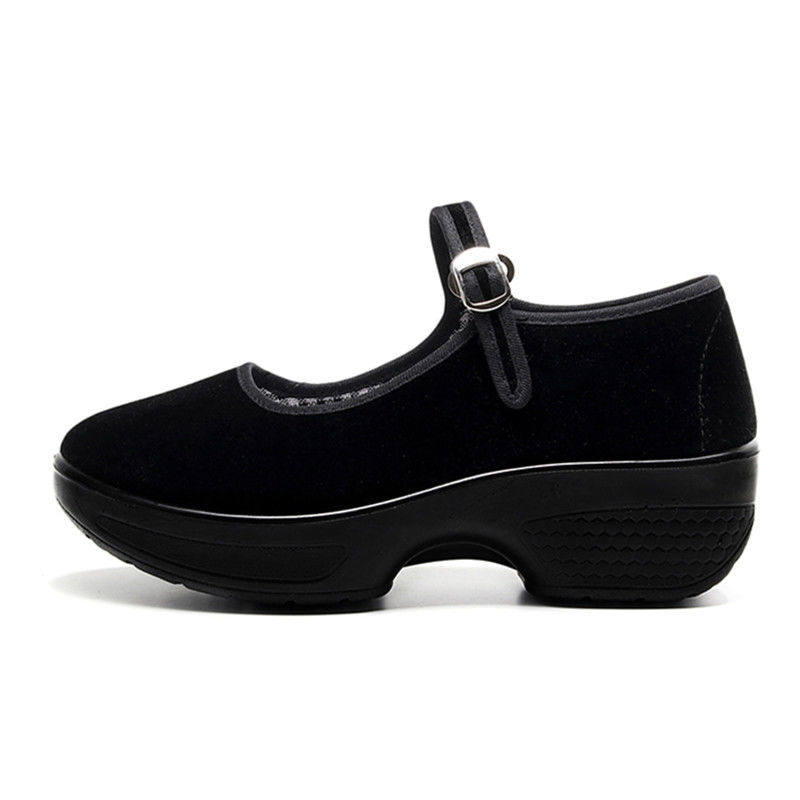 听海厚底高跟老北京布鞋女软底黑布鞋酒店工作鞋平底单鞋