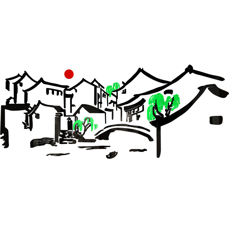 江南水乡创意餐厅饭店包间墙小吃火锅店墙面装饰3d墙贴