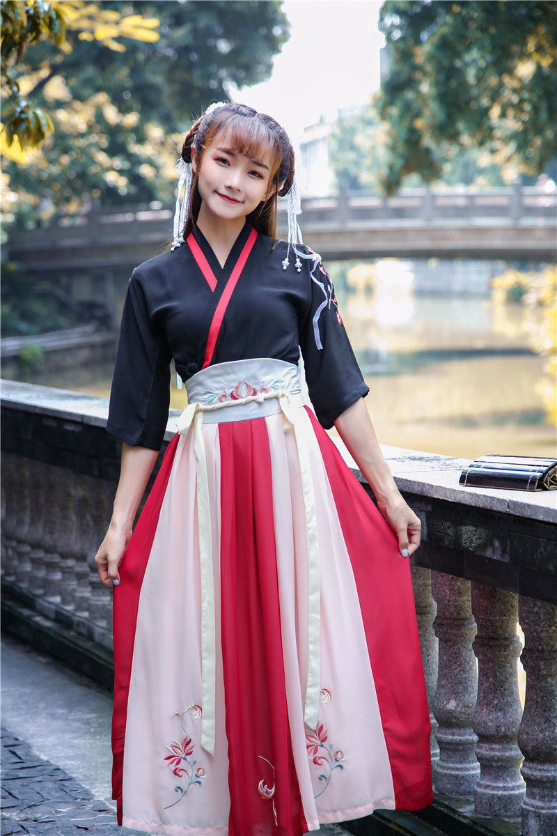 新款汉服女若怡古风清新日常淡雅改良汉元素唐制民族服装