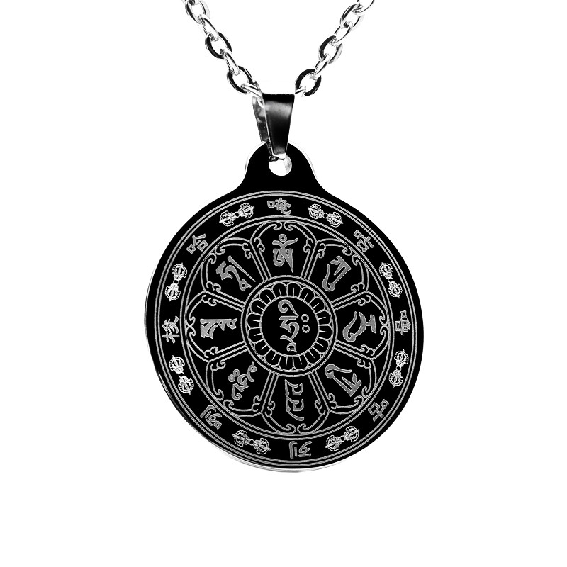 加厚钨金军牌吊坠作明佛母心咒轮项坠男士大明项坠