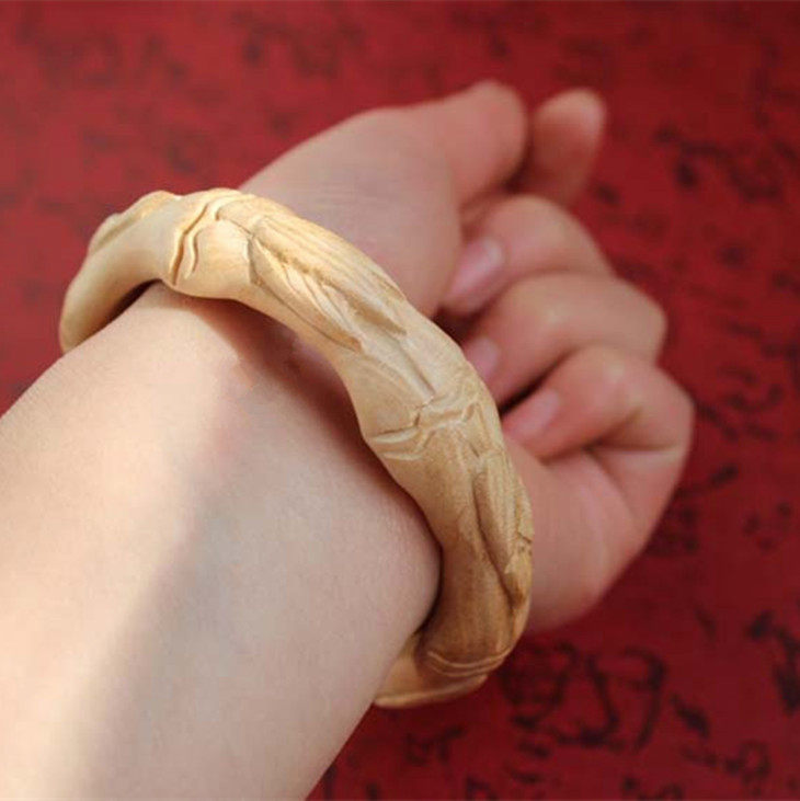 手工木雕桃木龙凤呈祥手镯闺蜜女友妈妈礼物随身携带木雕