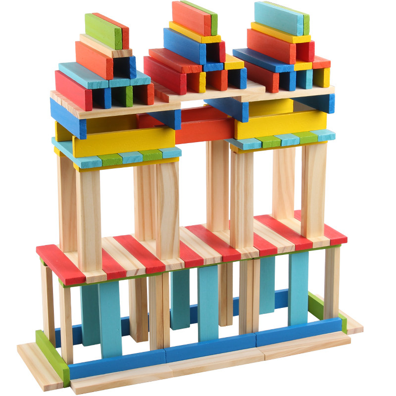 儿童木制积木颜色形状认知益智玩具操作动手搭建建构