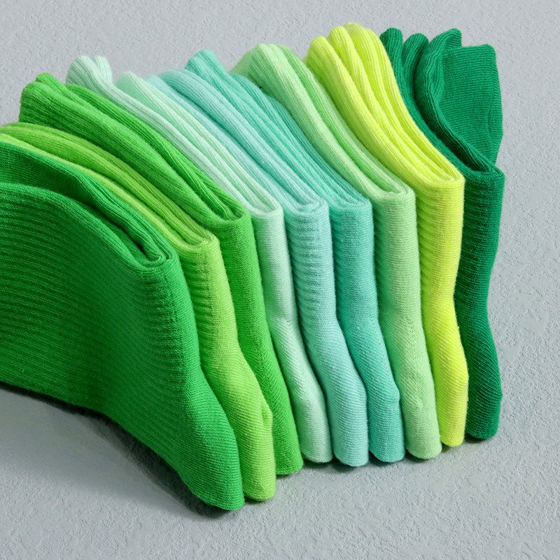 绿色袜子女中筒全棉春夏薄款荧光纯色ins潮流短袜